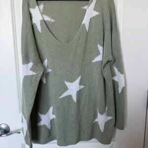A Beautiful Soul Sage Green Star Sweater – Size B (Fits Like 2X) – Deep V-Neck